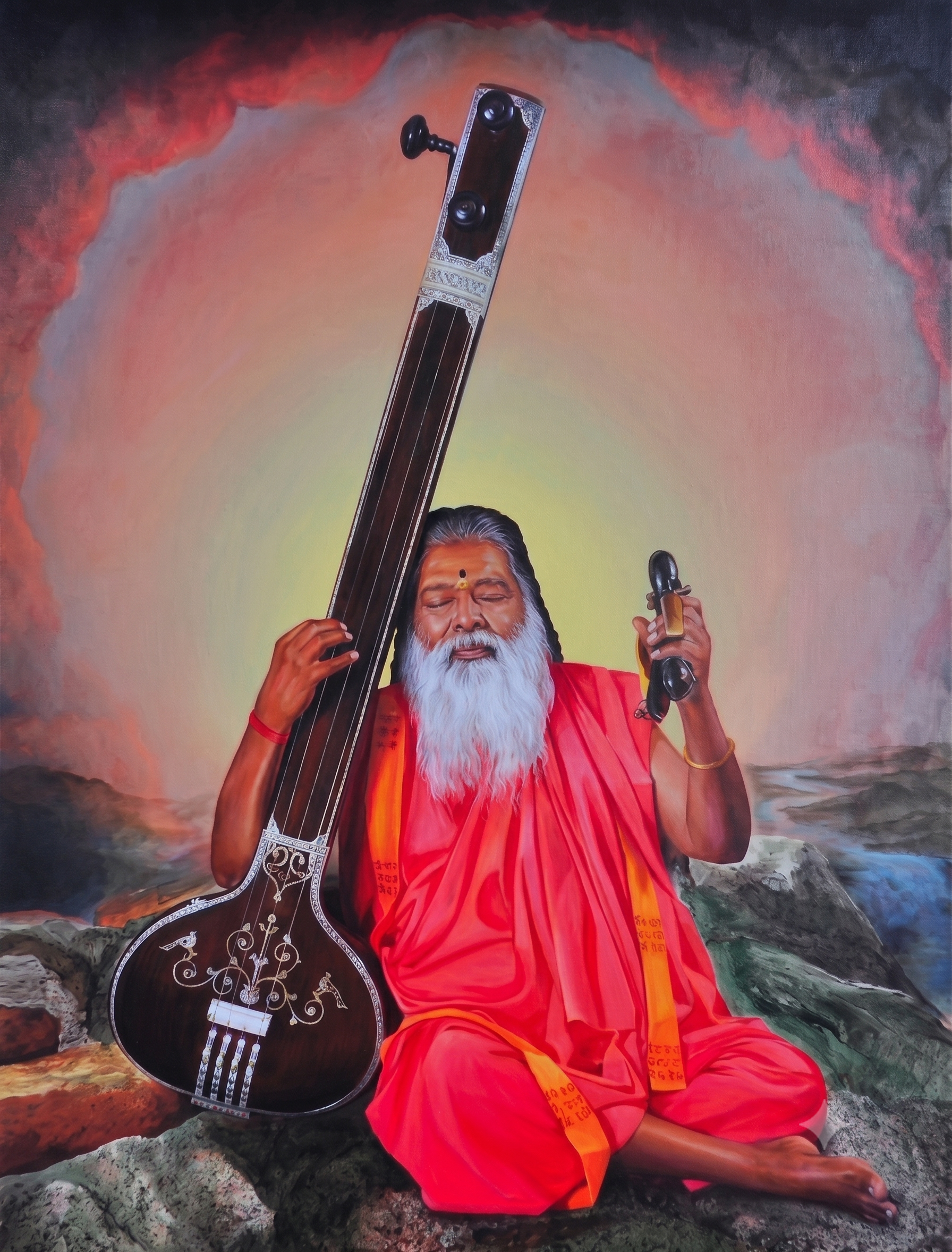 Sri Swamiji playing Tanpura